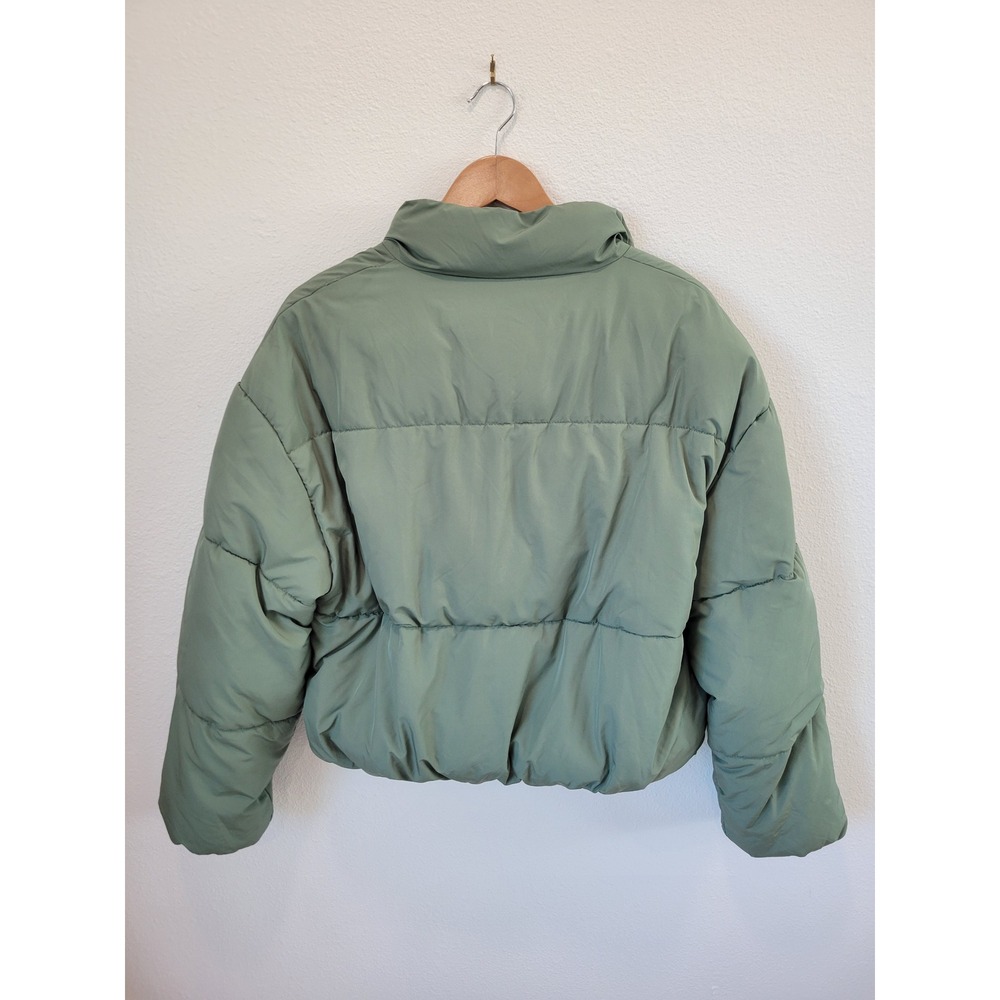 Love Tree Cropped Puffer Jacket Sage Green Quilted Zip Front Womens Large - Picture 5 of 8